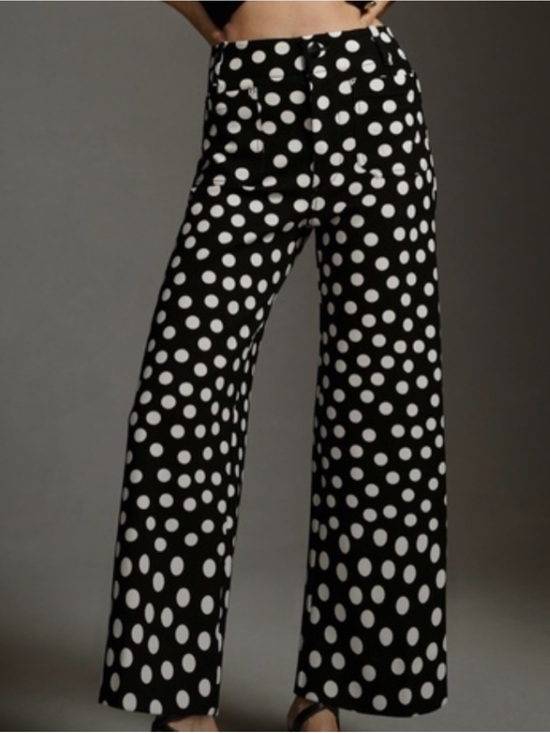 Maeve Pants - Maeve Colette Polka Dot Wide-Leg Pants - Black/White